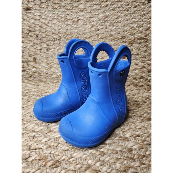 Crocs 12803 Kids Blue Rubber Pull On With Handles Outdoor Rain Boots Size c 6 - Picture 2 of 11